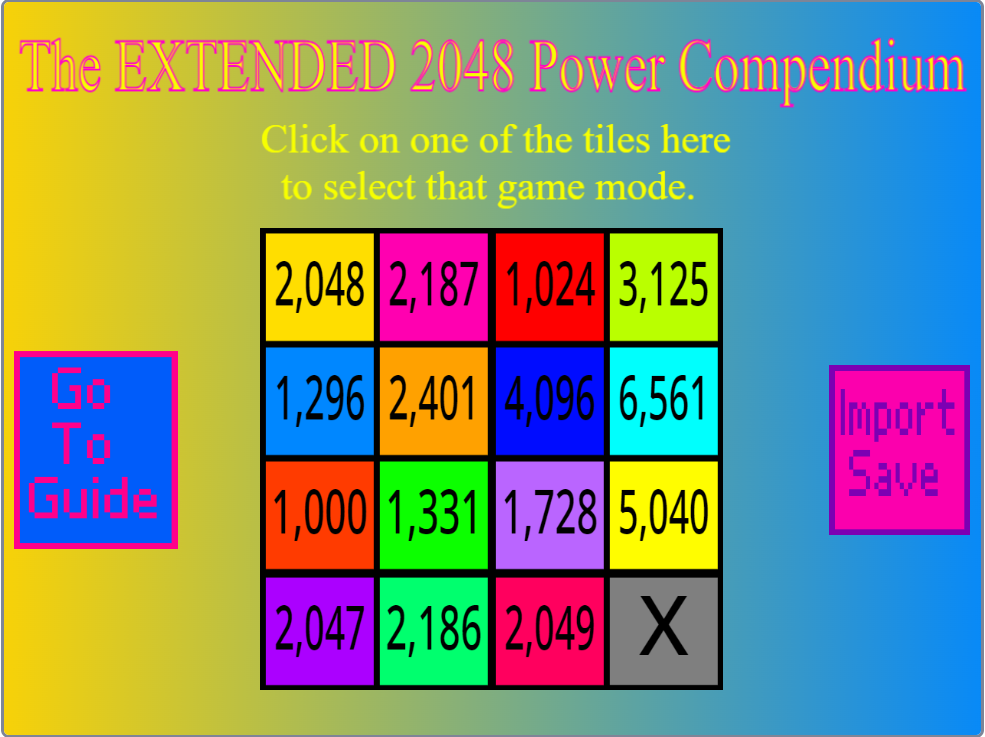 A 4x4 square grid of colored tiles, each of which has a 4-digit number on it (except for the bottom-right tile, which has an X on it instead).